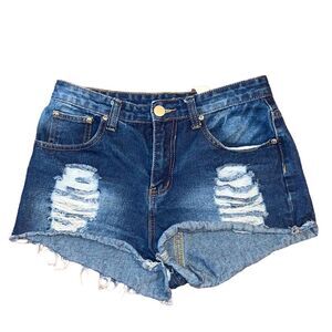 Women’s Boohoo distressed high waisted denim shorts size 6 raw hem summer casual